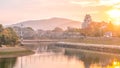 Okayama castle in autumn season in Okayama city, Japan Royalty Free Stock Photo