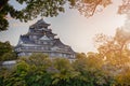 Okayama Crow Castle or Ujo Castle in Okayama City on the Asahi River in Japan With Vivid Sunlight in The Frame