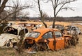 OKEMAH, OK - 2 MAR 2020: Volkswagon car junkyard located in a field