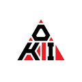 OKI triangle letter logo design with triangle shape. OKI triangle logo design monogram. OKI triangle vector logo template with red