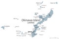 Okinawa Islands, in the Okinawa Prefecture, Japan, gray political map Royalty Free Stock Photo