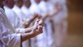 Okinawa, Japan - july 11, 2012: IOGKF World Budo sai. Group of people practicing karate kata.