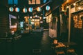 Night view of Japanese food stalls Yatai street in Okinawa