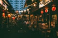 Night view of Japanese food stalls Yatai street in Okinawa