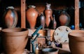 Ceramic clay pottery art, Ceramic vase with pottery making tools