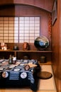 Okinawa style dinning room with shibori table cloth and ceramic Royalty Free Stock Photo