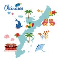 Okinawa travel map with local specialties Royalty Free Stock Photo