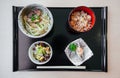 Okinawa Udon set with fried fish, fried rice from top view Royalty Free Stock Photo