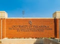 Sunny view of the The Gaylord Family Oklahoma Memorial Stadium sign of University of Oklahoma