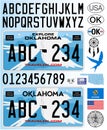 Oklahoma car license plate blue style, vector illustration, USA Royalty Free Stock Photo