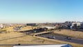 Oklahoma City Centennial Expressway or I-235 Highway loop and overpass aerial view, downtown office buildings, skylines, high rise