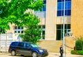 White pedestrian woman in front of Oklahoma City municipal building