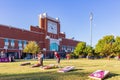 Sunny view of the Gaylord Family Oklahoma Memorial Stadium during Homecoming parade event