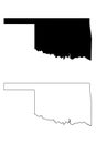 Oklahoma OK state Maps. Black silhouette and outline isolated on a white background. EPS Vector