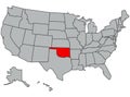 Oklahoma vector illustration in gray color. United States of America map. Highlighted in red territory of the US. Contours of the