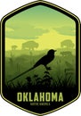 Oklahoma vector label with Scissor tailed Flycatcher and prarie