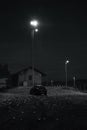 Okna, Ceska Lipa district, Czech republic - October 13, 2017: small house with high lamp and parked Opel Astra car on train statio