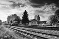 Okna, Ceska Lipa district, Czech republic - October 13, 2017: small train station with freight train on left in autumn