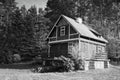 Okna, Ceska Lipa district, Czech republic - October 13, 2017: small wooden cottage near autumnal forest