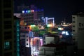 Buldings and skyscrapers in Okpo downtown, Geoje island, South Korea at night. Royalty Free Stock Photo