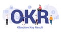 Okr objective key result concept with big word or text and team people with modern flat style - vector