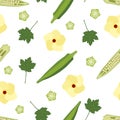 Okra, ochro, ladies fingers. Seamless Patterns Royalty Free Stock Photo