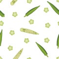 Okra, ochro, ladies fingers. Seamless Patterns Royalty Free Stock Photo