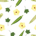 Okra, ochro, ladies fingers. Seamless Patterns Royalty Free Stock Photo