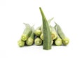 Okra, Lady\'s Finger, Bhindi and Bamies on a white background Royalty Free Stock Photo