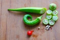 Okra slices and brazilian beak chili