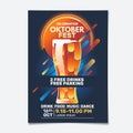 Poster Template of Oktoberfest Beer Party. Neon glow on Background. Oktoberfest means Beer festival in Germany. Vector illustratio