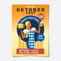 Poster Template of Oktoberfest Beer Party. Sexy Dutch lady waitress on Background. Oktoberfest means Beer festival in Germany. Vec