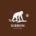 animal gibbon natural logo vector icon silhouette Royalty Free Stock Photo
