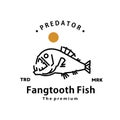 vintage retro hipster fangtooth fish logo vector outline monoline Royalty Free Stock Photo