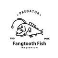 vintage retro hipster fangtooth fish logo vector outline monoline Royalty Free Stock Photo