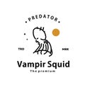 vintage retro hipster vampir squid logo vector outline monoline Royalty Free Stock Photo