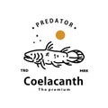 vintage retro hipster coelacanth logo vector outline monoline