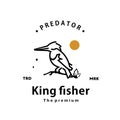 vintage retro hipster king fisher logo vector outline monoline