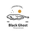 vintage retro hipster black ghost logo vector outline monoline