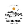 vintage retro hipster dolphinfish logo vector outline monoline