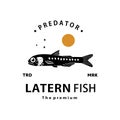 vintage retro hipster lanternfish logo vector outline Royalty Free Stock Photo