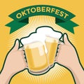 Oktober Beer Festival with two hands toasting glasses of beer