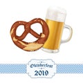 Oktoberfest background with pretzel and beer Royalty Free Stock Photo