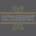 Oktoberfest. Banner or poster autumn festival with cones of hops on the grey background.