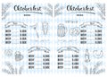 Oktoberfest 2021 - Beer Festival. Hand-drawn Doodle Elements. Blue-white rhombus. Vertical Beer Menu
