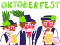 Oktoberfest tree funny cartoon men with bear glasses and national costumes.