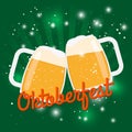 Oktoberfest beer poster. Octoberfest vector illustration with two foam glasses of beer