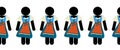 Oktoberfest border dirndl dress women. Seamless German beer festival horizontal border pictogram. Vector illustration. Beer fest