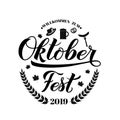 Oktoberfest calligraphy hand lettering with barley branch, hat, pretzel, and mug. Traditional Bavarian beer festival. Easy to edit