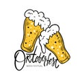 Oktoberfest calligraphy phrase and beer glasses